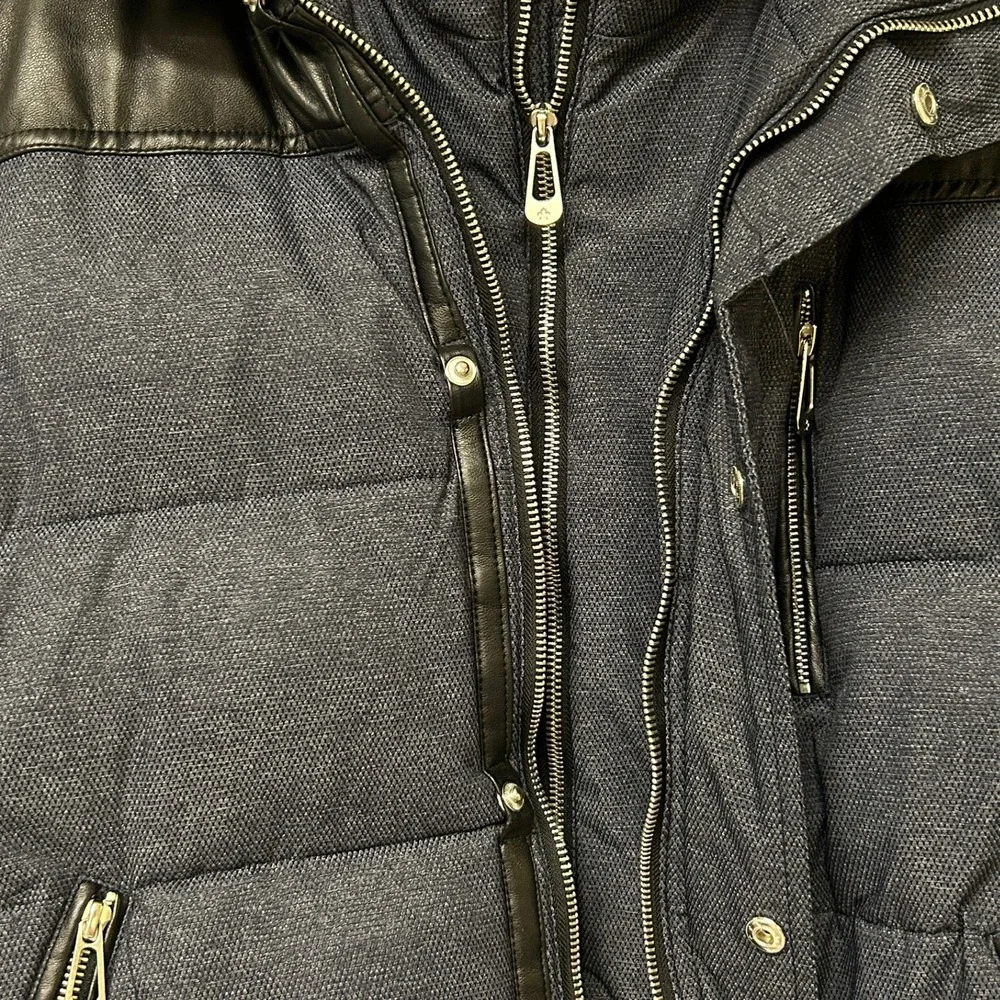 Noize Nick Men's Blue Detachable‎ Hood Faux Fur Trim Puffer Bomber Jacket Size L